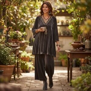 Chicos Dark Brown Velvet Women's Tunic Size L